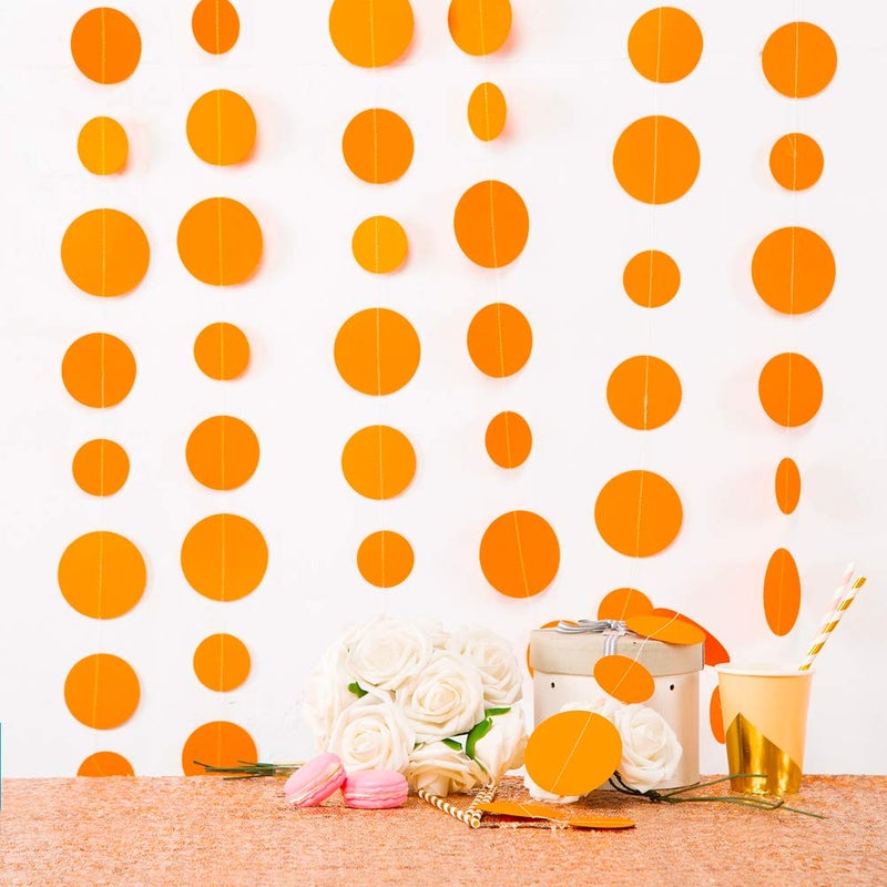 Weven Orange Paper Garland Circle Dot Party Banner Streamer Backdrop Hanging Decorations, 20 Feet in Total - Image 3